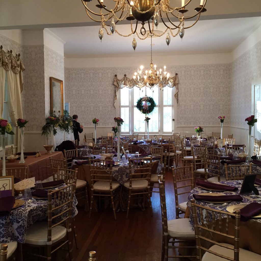 Beautiful reception setup for wedding at the Tallahassee Garden Club