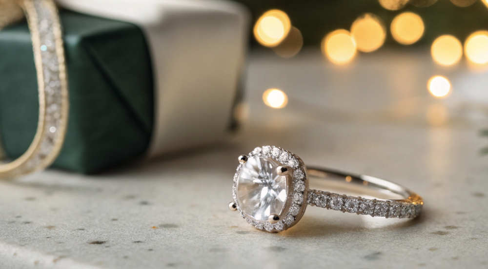 Close-up of a diamond engagement ring