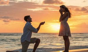 man proposing on beach during the holidays